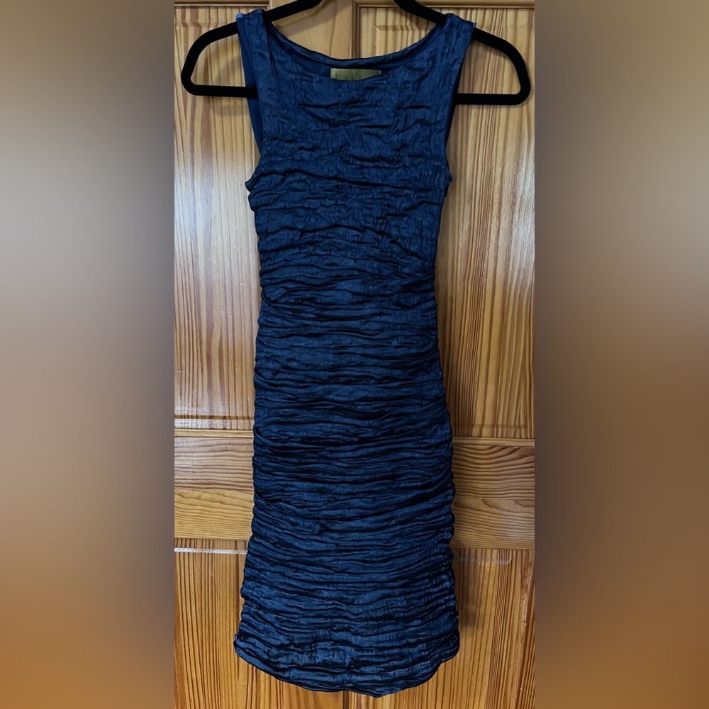 Nicole Miller Navy Ruched Bodycon Dress